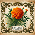 October Marigold Birth Month Flower Painting Vintage Floral Wall Art (Digital Download)