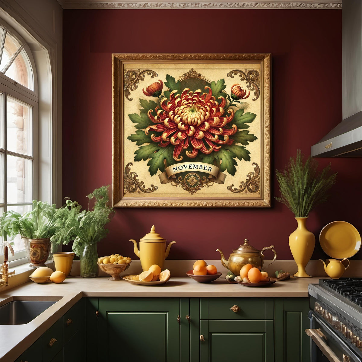 Chrysanthemum November Birth Flower Print: Vintage Floral Wall Art (Digital Download)