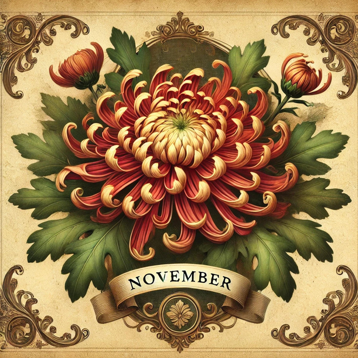 Chrysanthemum November Birth Flower Print: Vintage Floral Wall Art (Digital Download)