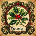 December Birth Flower Holly Vintage Christmas Botanical Art (Digital Download)