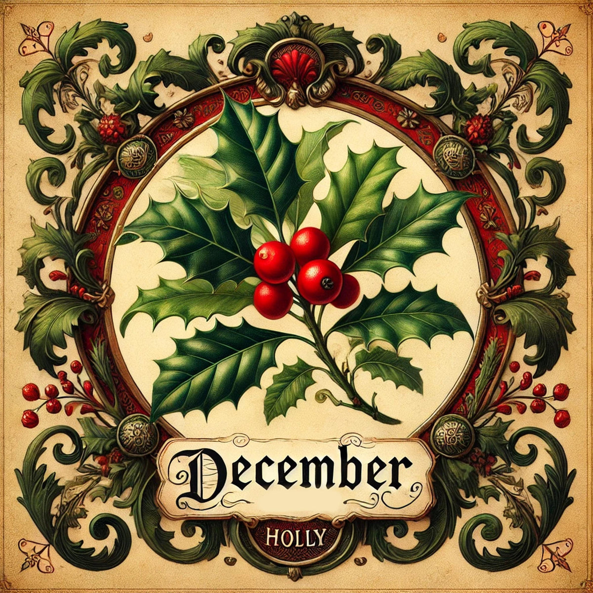 December Birth Flower Holly Print: Vintage Christmas Botanical Art (Digital Download) 2