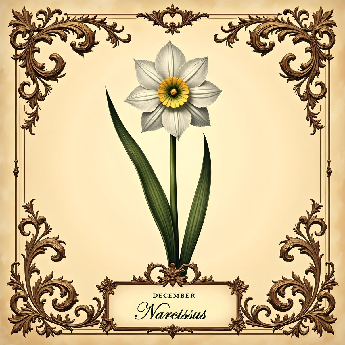December Birth Flower Print: Vintage Narcissus Botanical Art (Digital Download)
