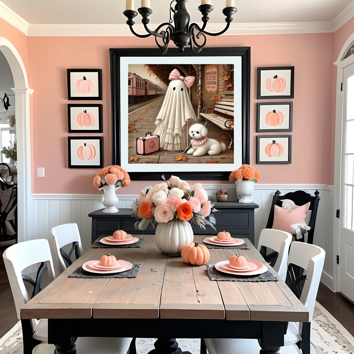 Coral the Ghost and her Dog at the Train Station Art: Vintage Halloween Decor (Digital Download)