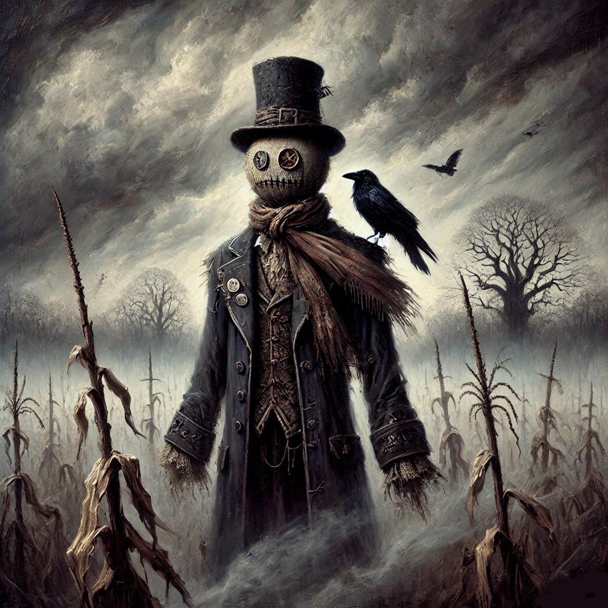 Victorian Gothic Scarecrow Digital Art: Rustic Autumn Decor (Digital Download)