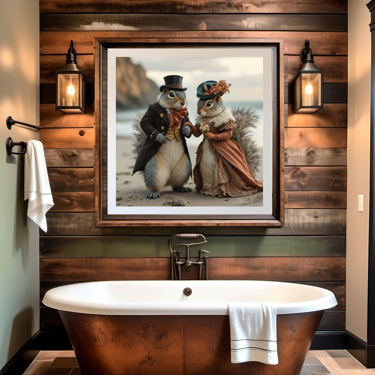 Victorian Squirrel Couple Art Print: Whimsical Anthropomorphic Decor (Digital Download)