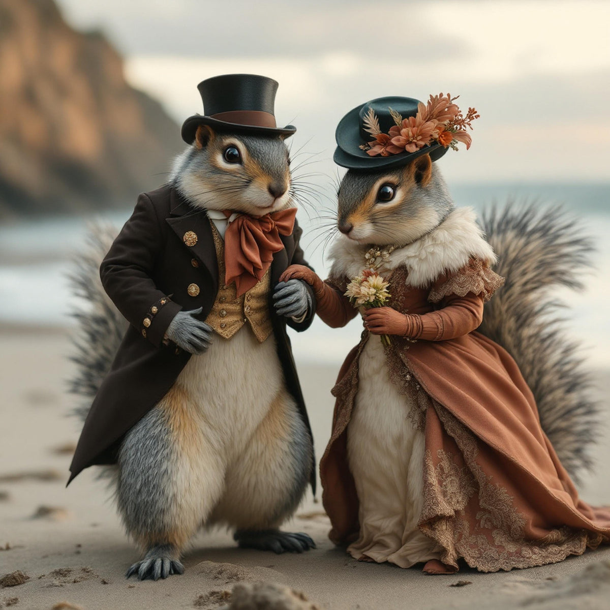 Victorian Squirrel Couple Art Print: Whimsical Anthropomorphic Decor (Digital Download)
