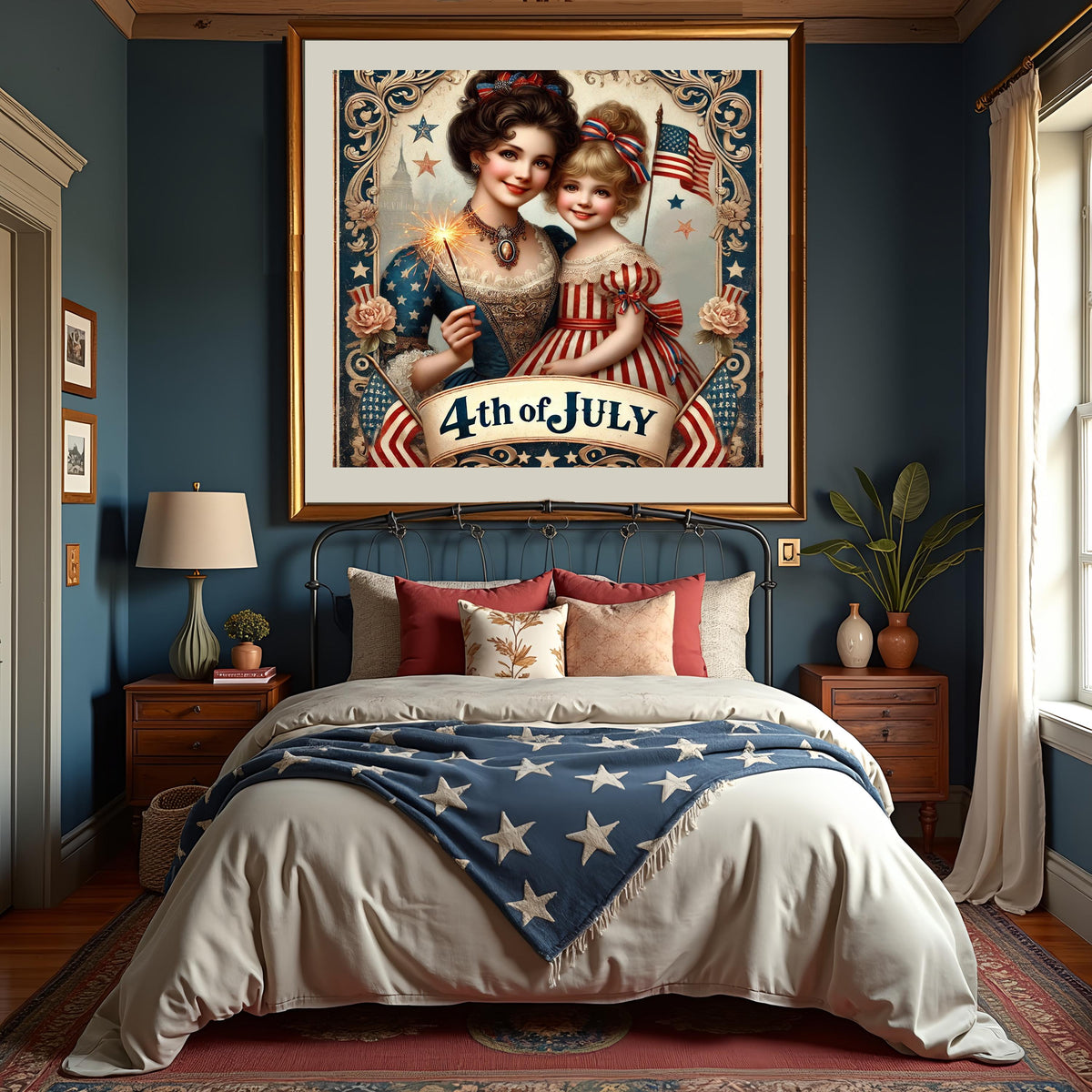Vintage 4th of July Sign: Mother & Daughter, Patriotic Americana (Digital Download)