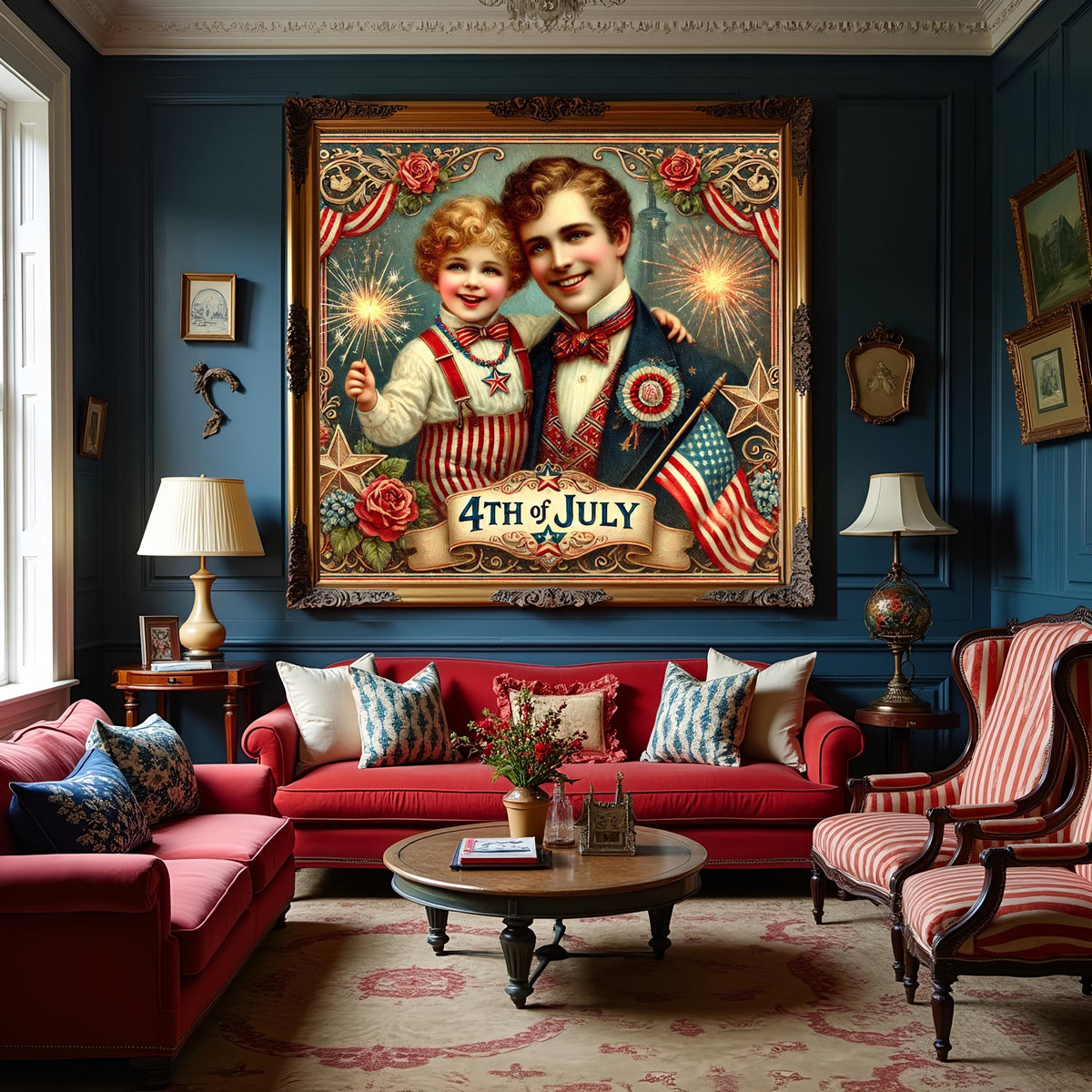 Vintage 4th of July Print: Victorian Father & Son, Americana Decor (Digital Download)