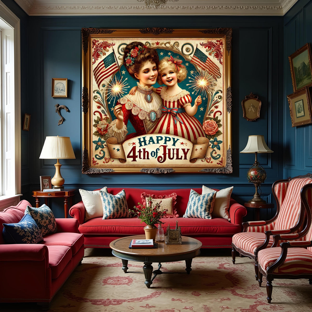 Vintage 4th of July Patriotic Sign: Mother & Daughter Americana Decor (Digital Download)