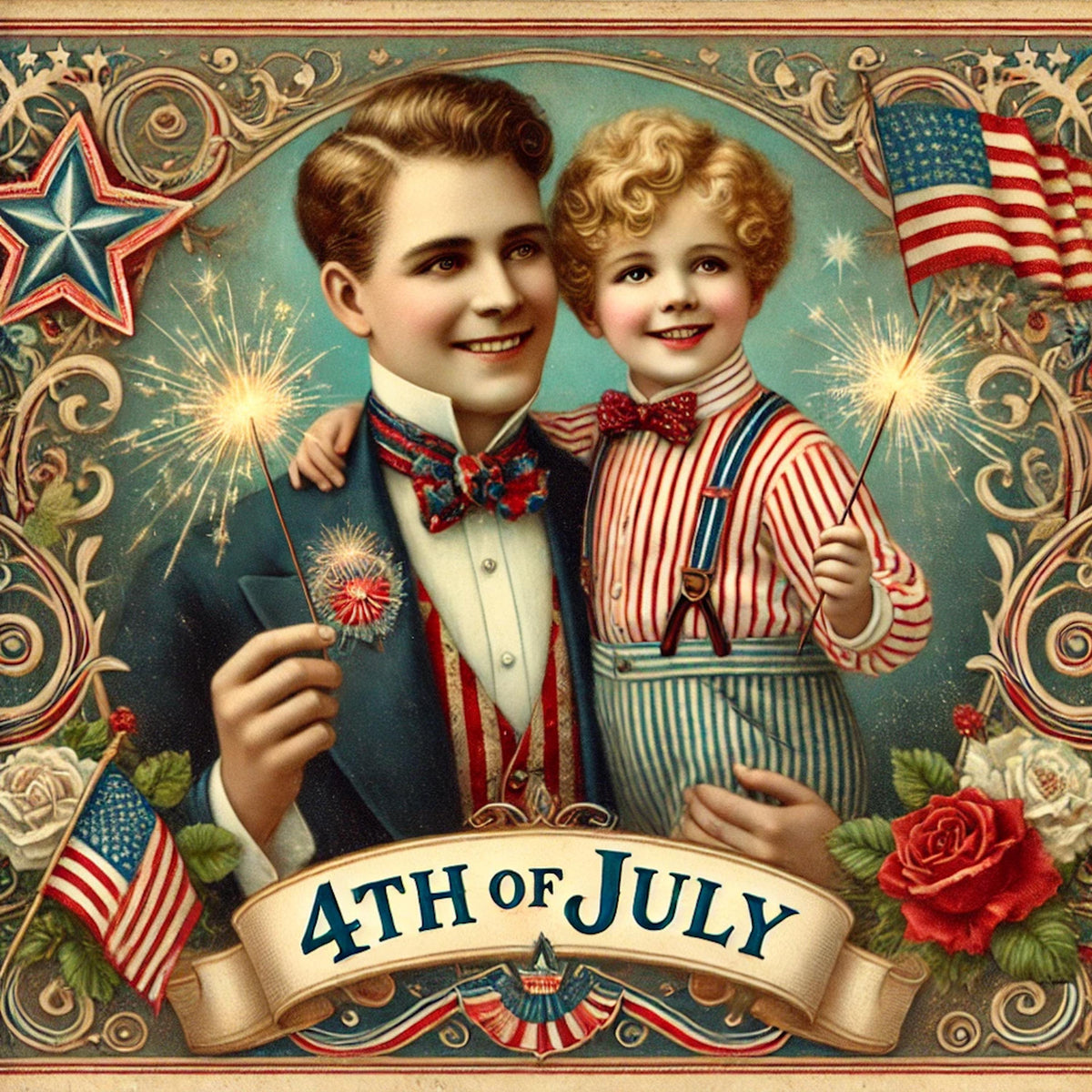 Vintage 4th of July Print: Father & Son, Victorian Americana (Digital Download)