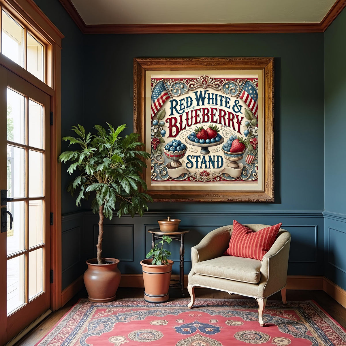 Red White and Blueberry Vintage Sign: Patriotic Americana Kitchen Art (Digital Download)