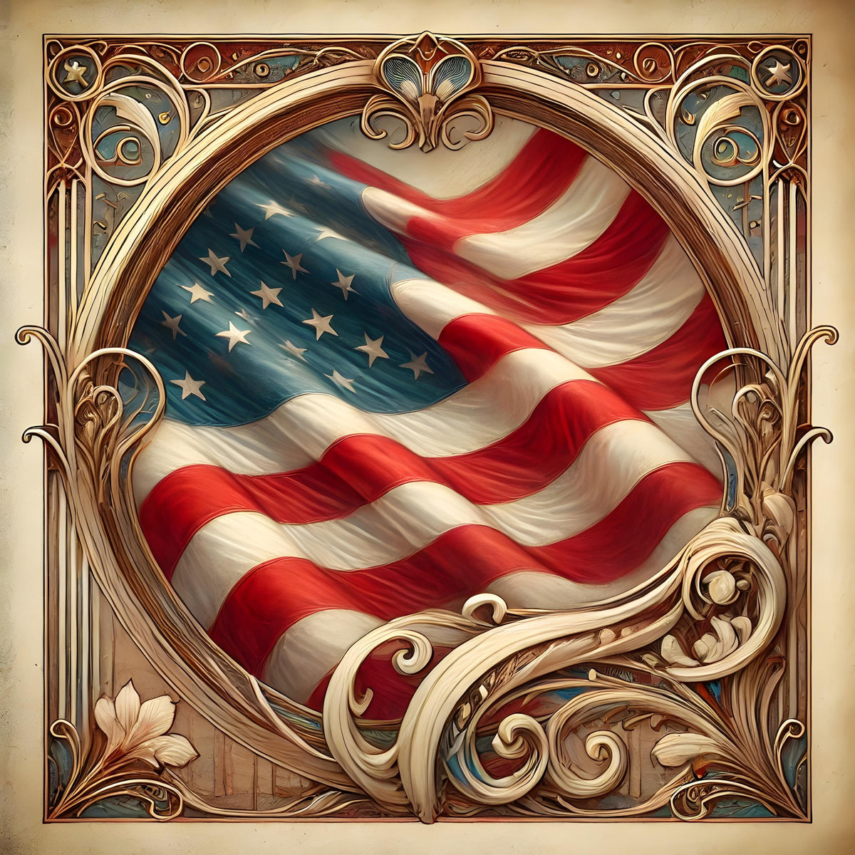 Art Nouveau American Flag Print: Vintage Patriotic Wall Art (Digital Download) 2