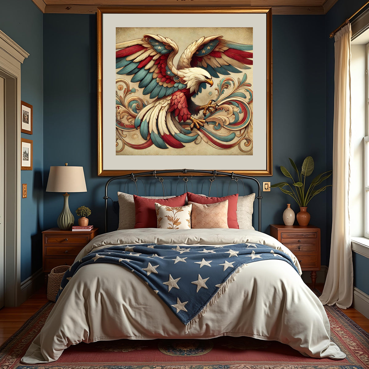 Art Nouveau Eagle Print: Patriotic Red White Blue Decor (Digital Download)