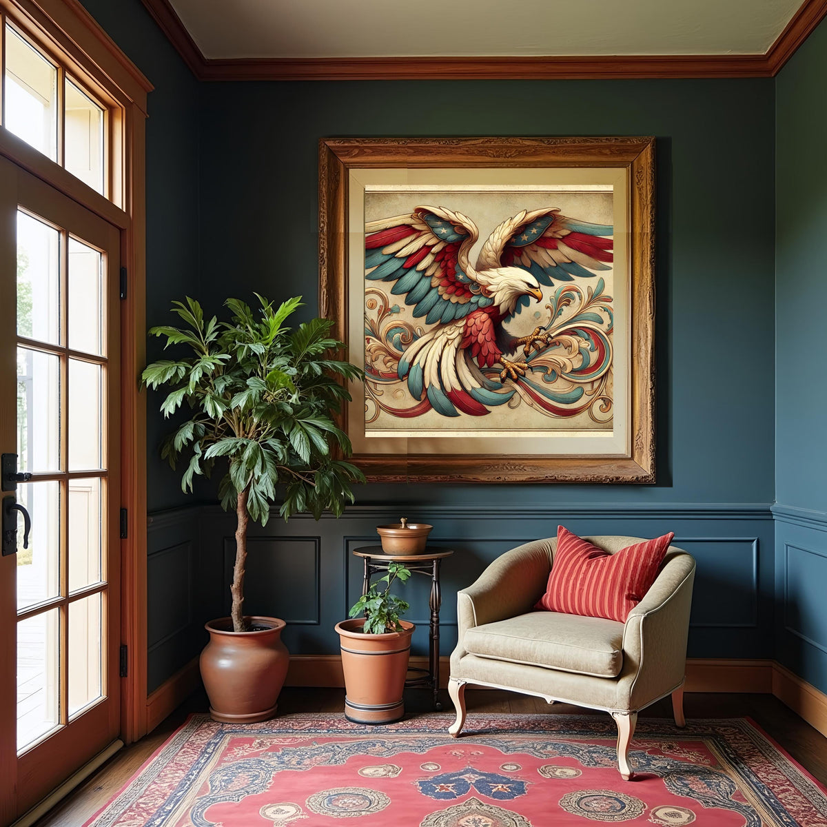 Art Nouveau Eagle Print: Patriotic Red White Blue Decor (Digital Download)