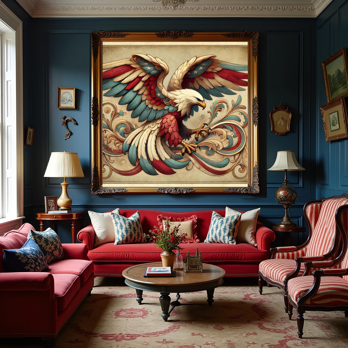 Art Nouveau Eagle Print: Patriotic Red White Blue Decor (Digital Download)