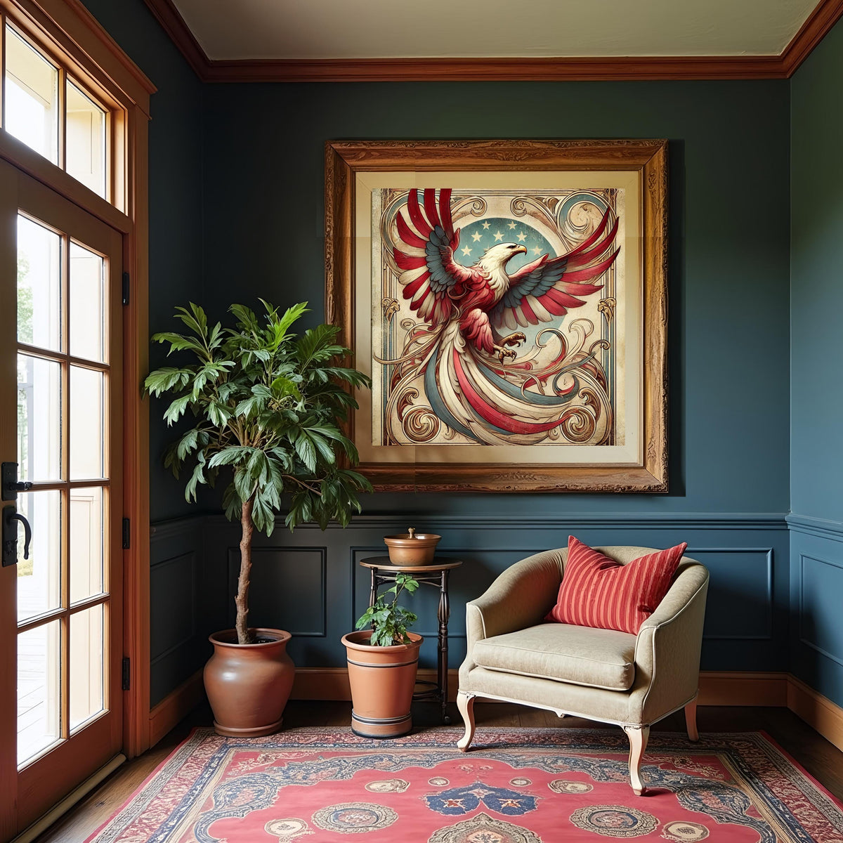 Art Nouveau Patriotic Eagle Print: Vintage American Flag Colors (Digital Download 4096x4096px )
