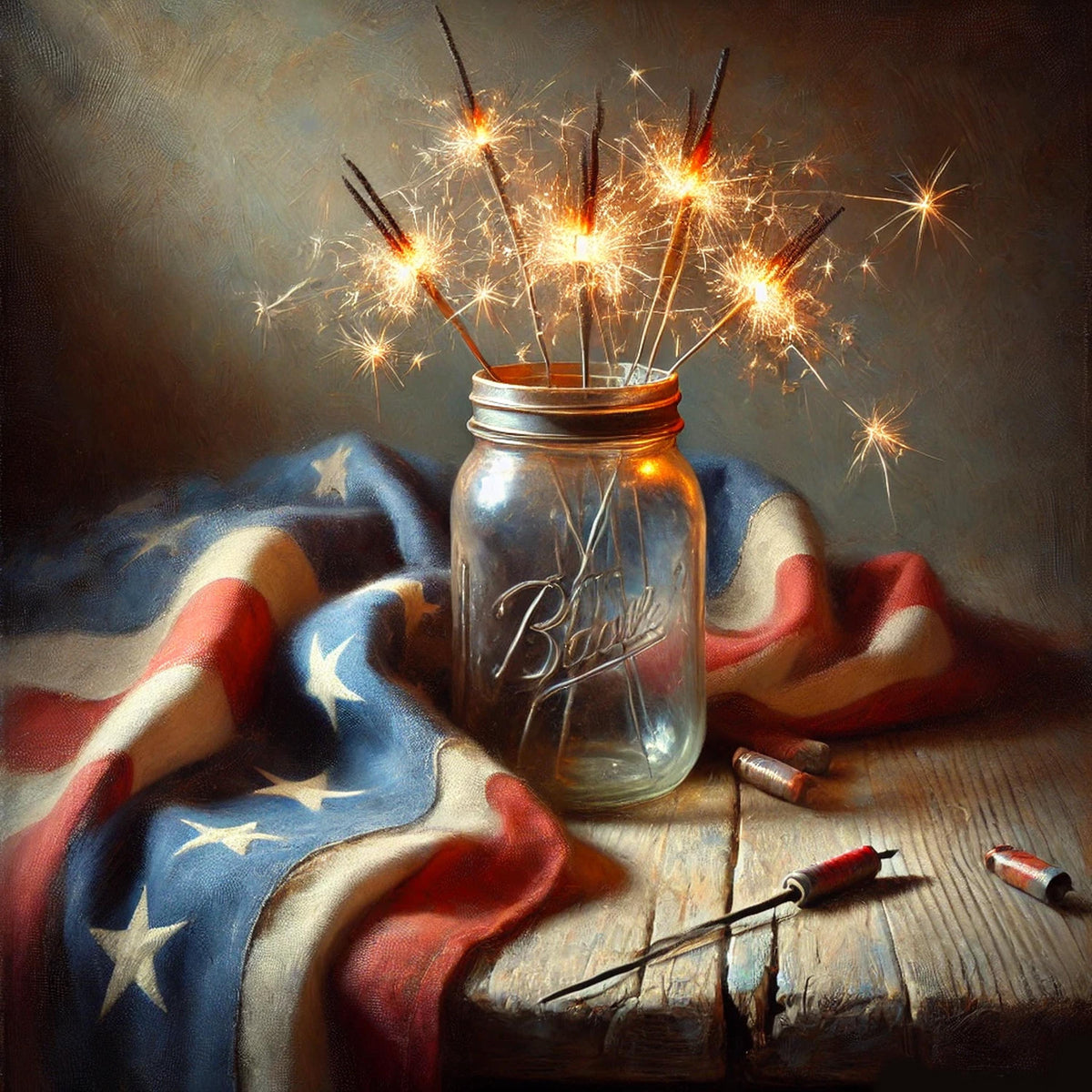 Vintage Americana Sparkler Jar Art Print: Patriotic Still Life (Digital Download)