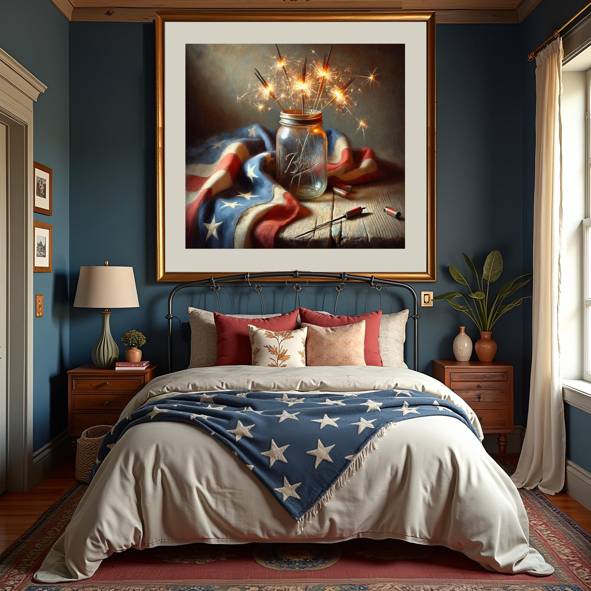Vintage Americana Sparkler Jar Art Print: Patriotic Still Life (Digital Download)