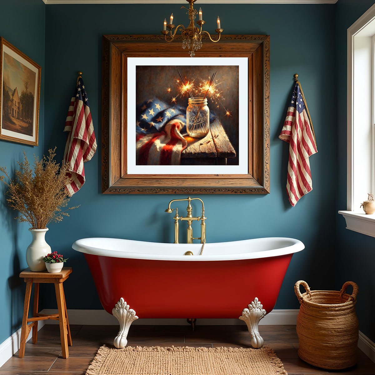 Sparkler Mason Jar Art Print: Americana Flag, Fourth of July (Digital Download)
