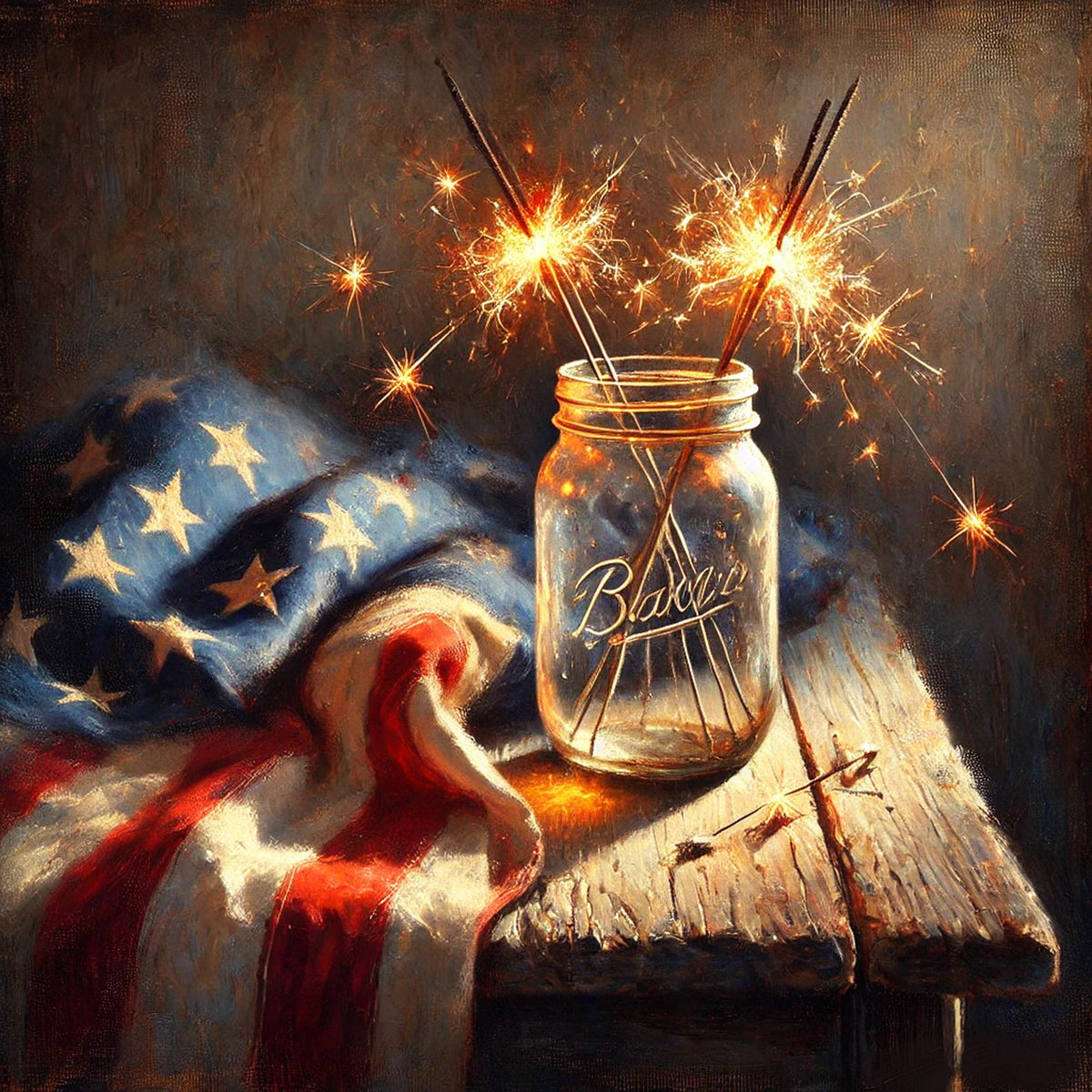 Sparkler Mason Jar Art Print: Americana Flag, Fourth of July (Digital Download)