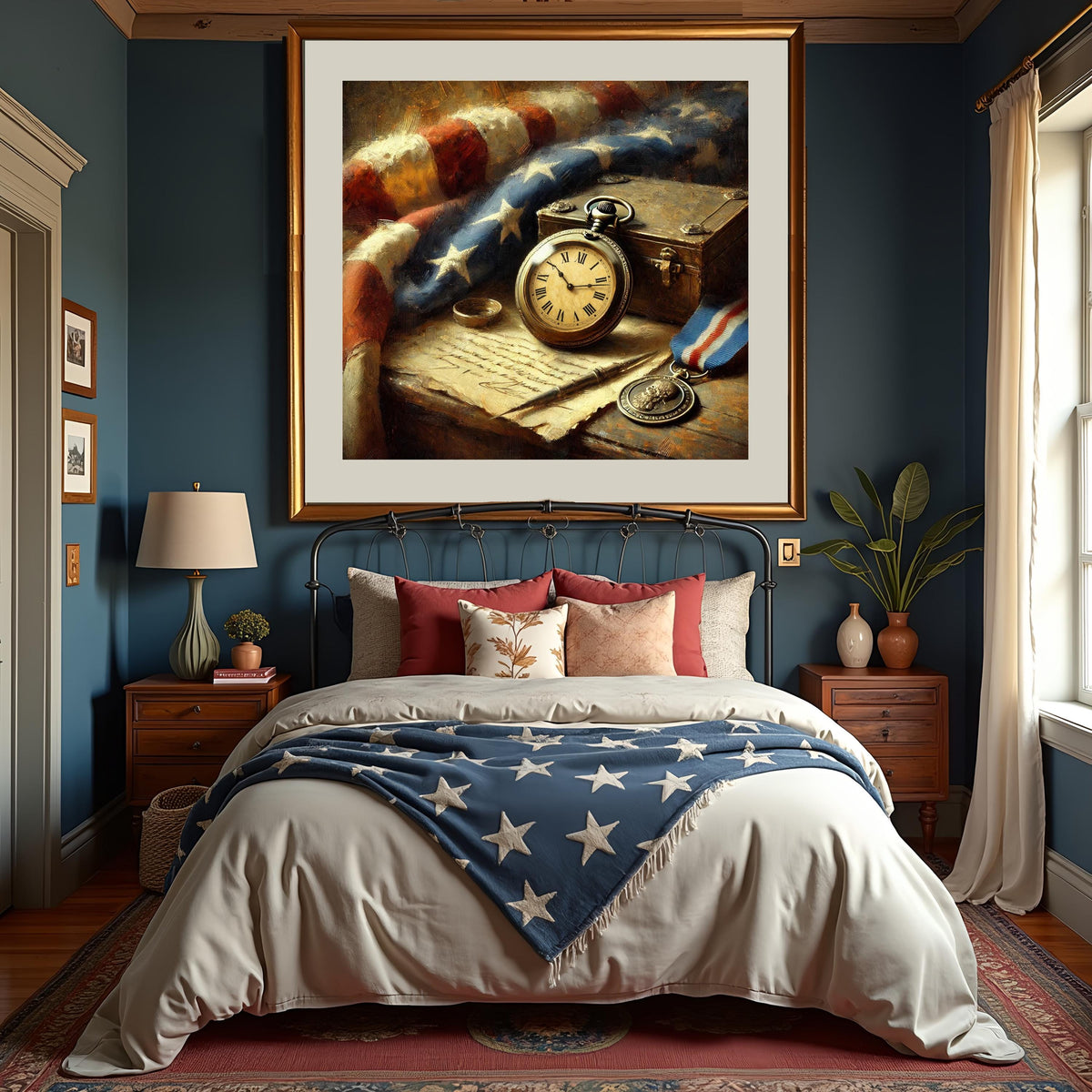 Vintage Patriotic Still Life Print: American Flag, Pocket Watch (Digital Download)