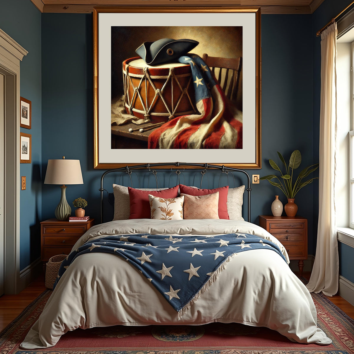 Colonial Americana Still Life: Drum, Tricorn Hat, Vintage Patriotic Art (Digital Download)