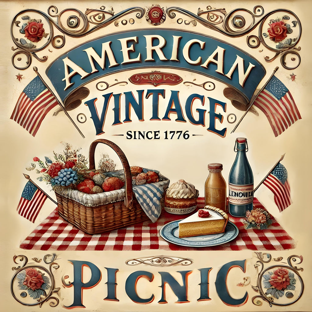 Vintage American Picnic Sign: Patriotic Fourth of July Wall Art (Digital Download)