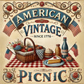 Vintage American Picnic Sign: Patriotic Fourth of July Wall Art (Digital Download)