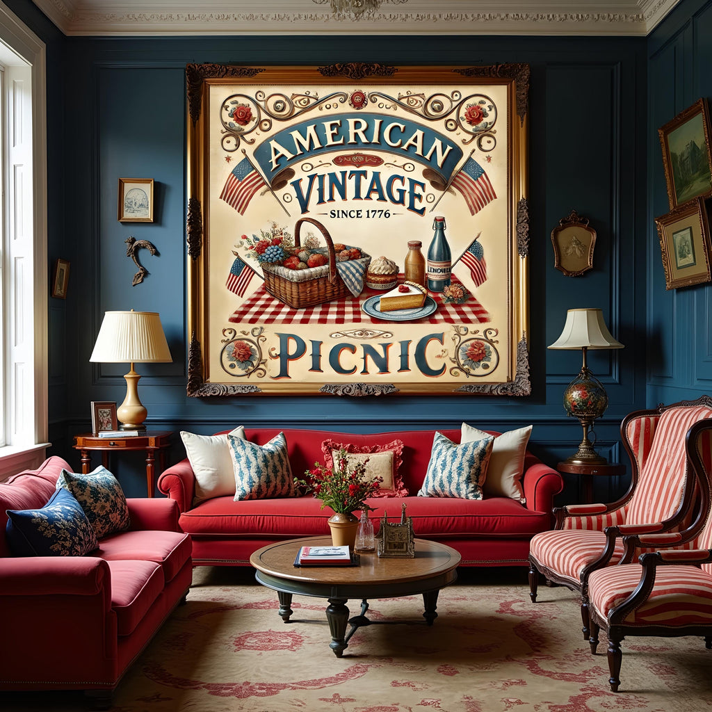 Vintage American Picnic Sign: Patriotic Fourth of July Wall Art (Digital Download)