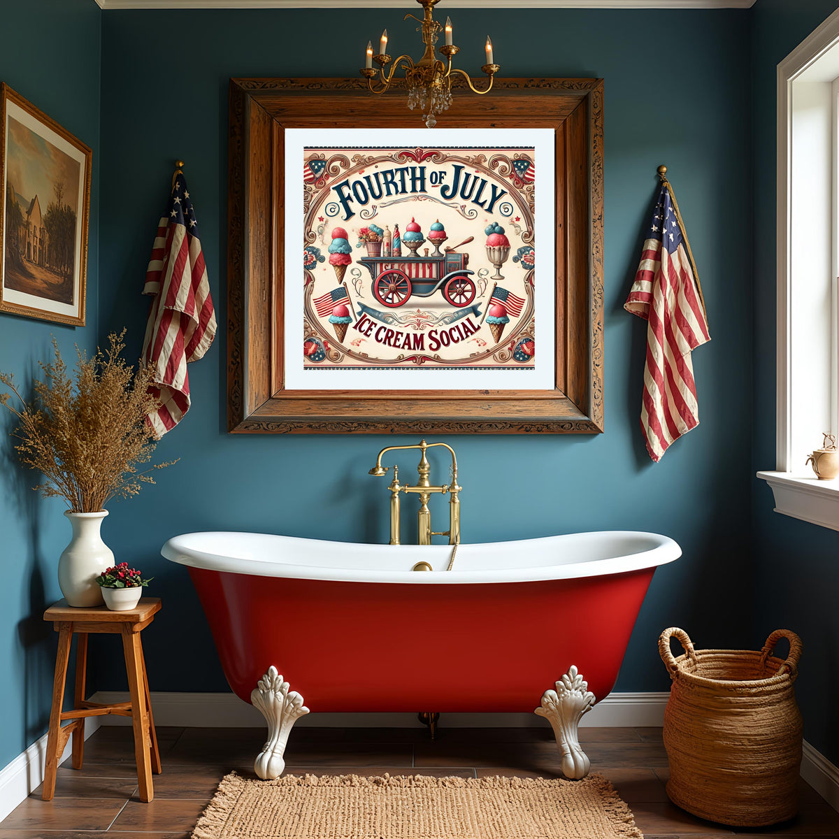 Fourth of July Ice Cream Social Print: Vintage Patriotic Wall Art (Digital Download)