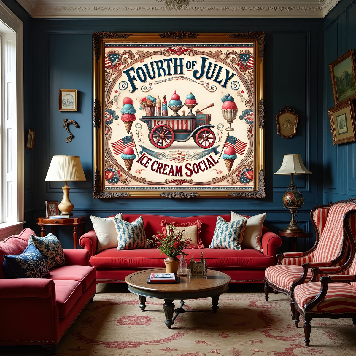 Fourth of July Ice Cream Social Print: Vintage Patriotic Wall Art (Digital Download)