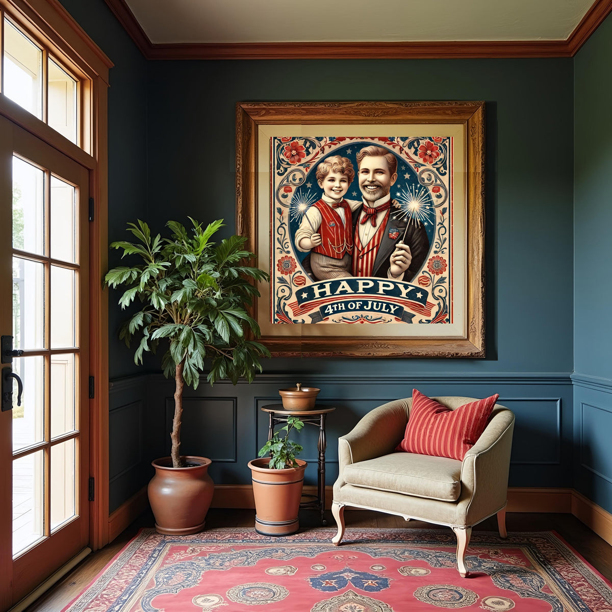 Vintage 4th of July Print: Father & Son, Americana Wall Art (Digital Download)
