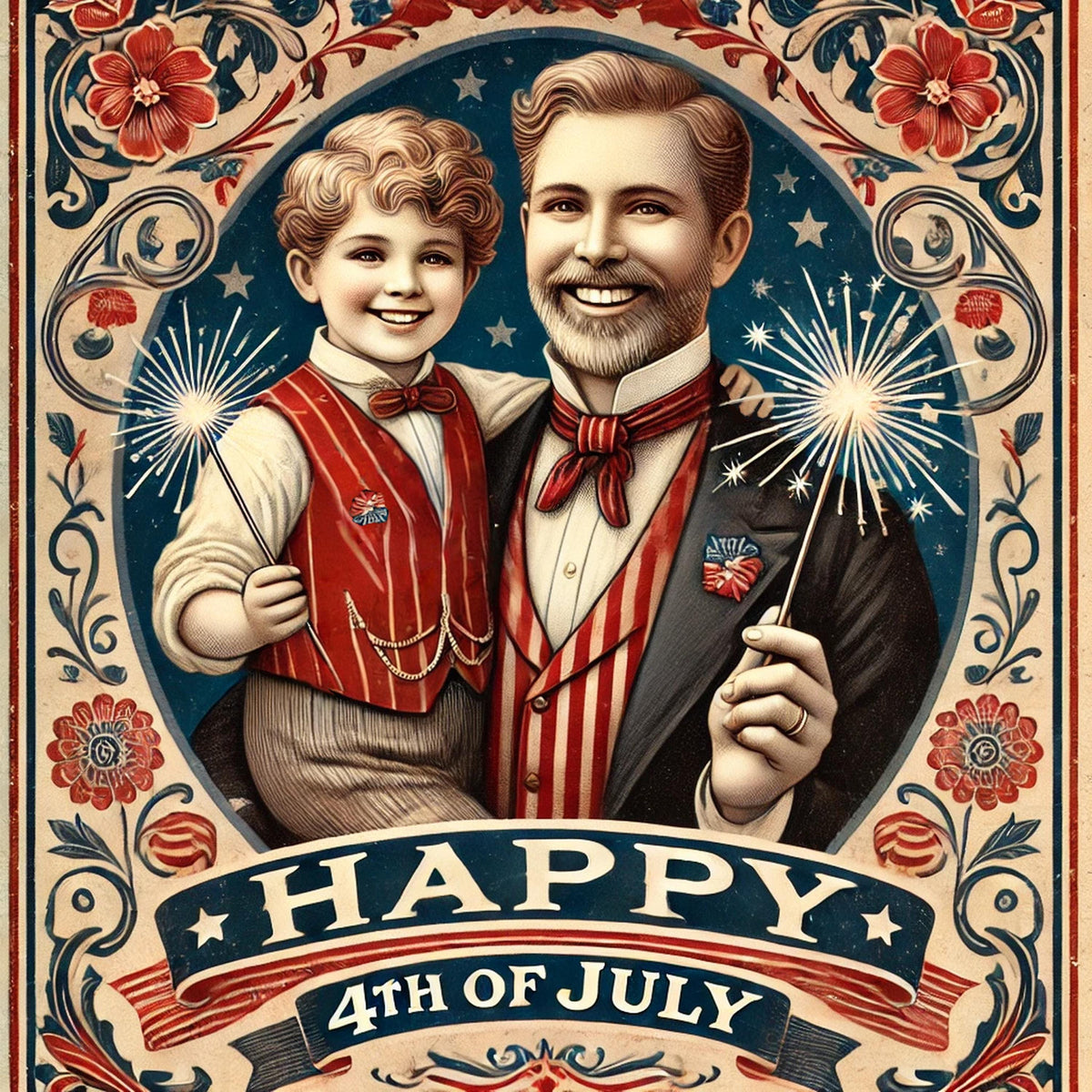 Vintage 4th of July Print: Father & Son, Americana Wall Art (Digital Download)