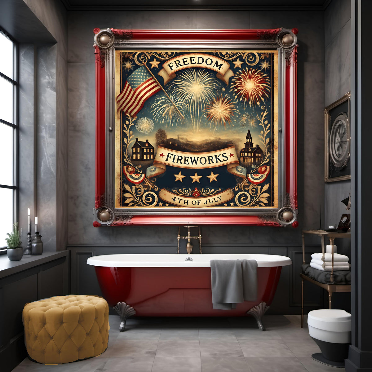 Freedom and Fireworks 4th of July Digital Art Print Patriotic Vintage Americana (Instant Download)