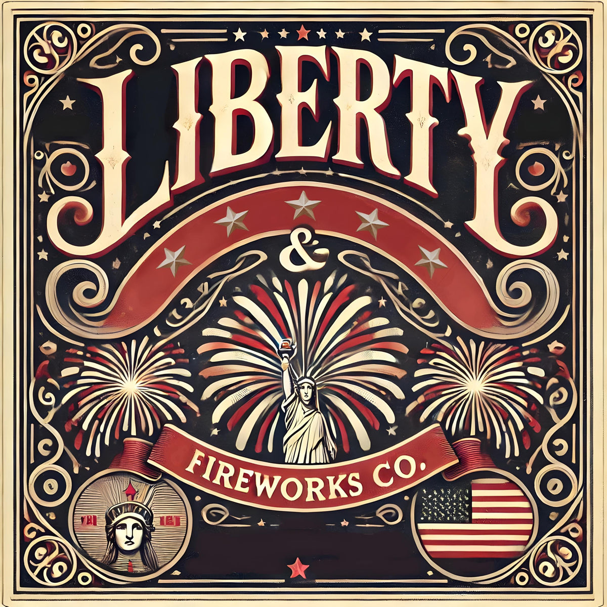 Vintage 4th of July Art Print: Liberty & Fireworks Co. (Digital Download)