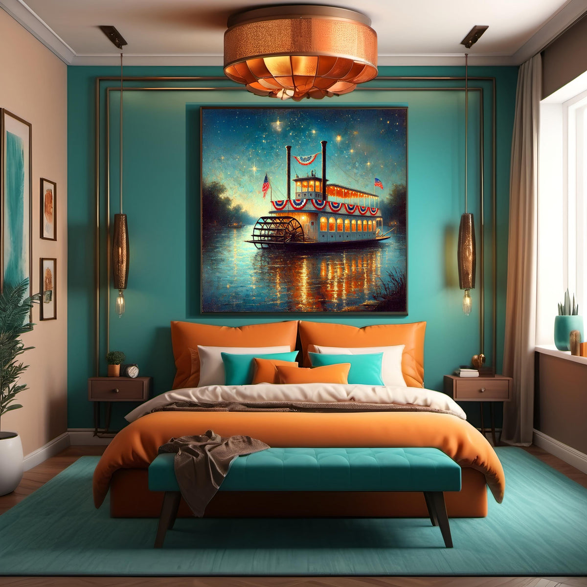 Patriotic Riverboat Print: Vintage Americana 4th of July Wall Art (Digital Download)