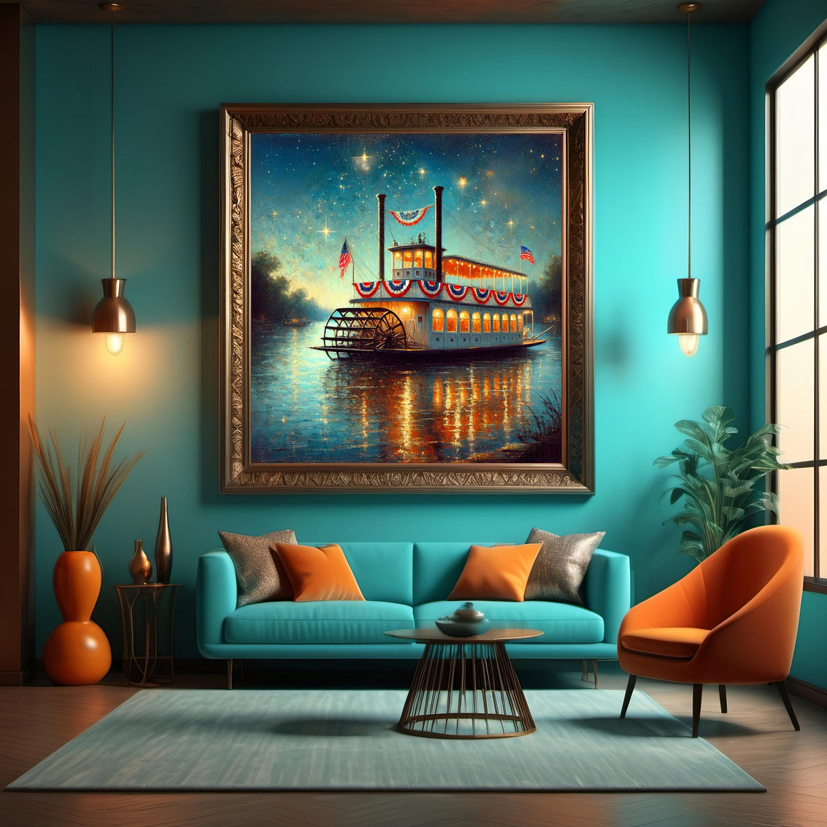 Patriotic Riverboat Print: Vintage Americana 4th of July Wall Art (Digital Download)