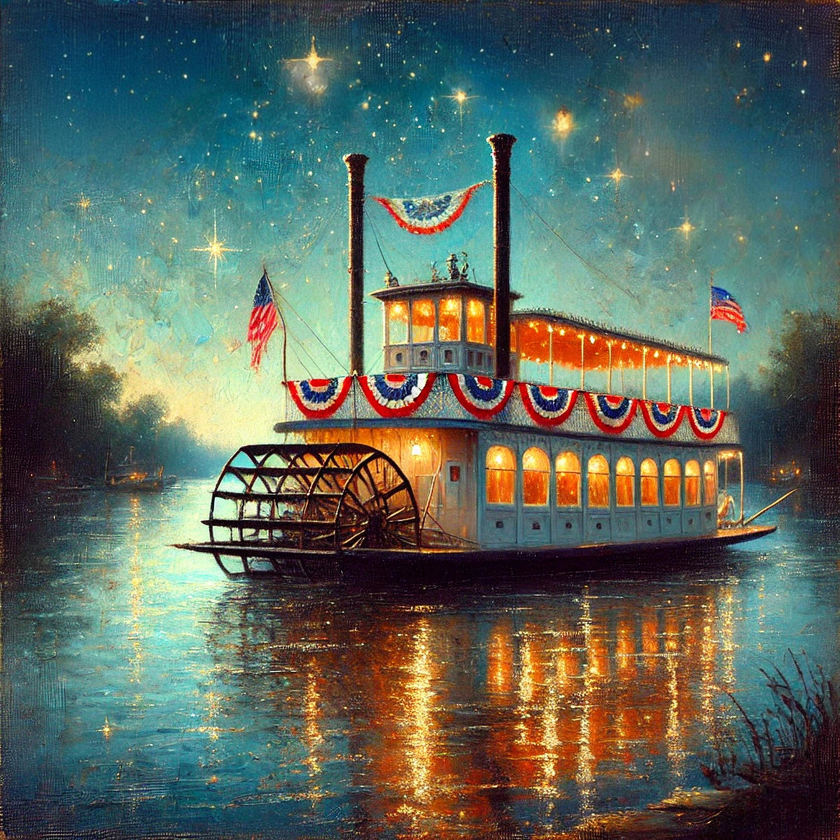 Patriotic Riverboat Print: Vintage Americana 4th of July Wall Art (Digital Download)