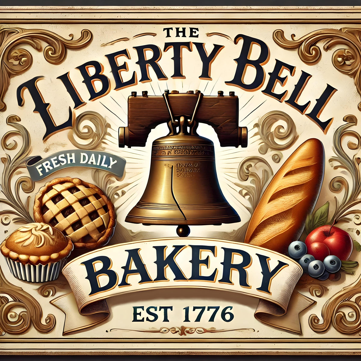 Liberty Bell Bakery Vintage Sign: Americana Kitchen Decor (Digital Download)