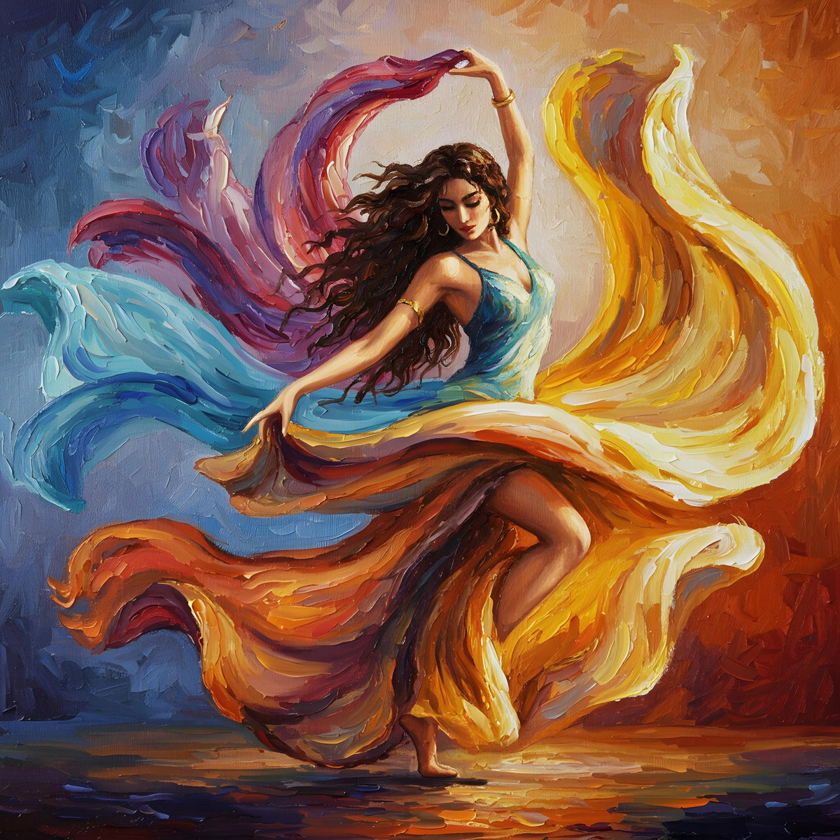 Impressionist Dancer Art Print: Fiery Swirl, Elegant Woman (Digital Download)