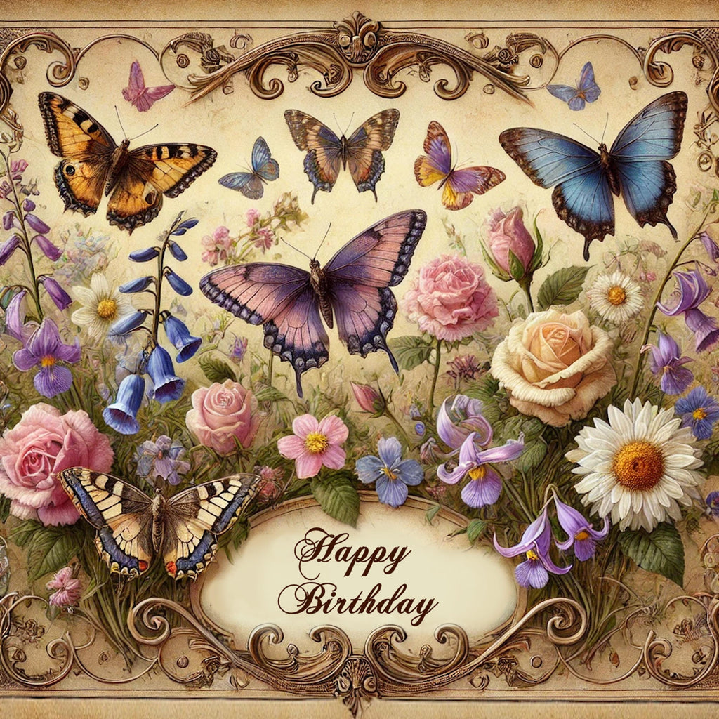 Vintage Butterfly Birthday Sign: Floral Victorian Wall Art (Digital Download)