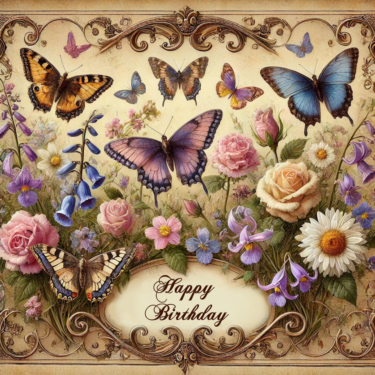 Vintage Butterfly Birthday Sign: Floral Victorian Wall Art (Digital Download)