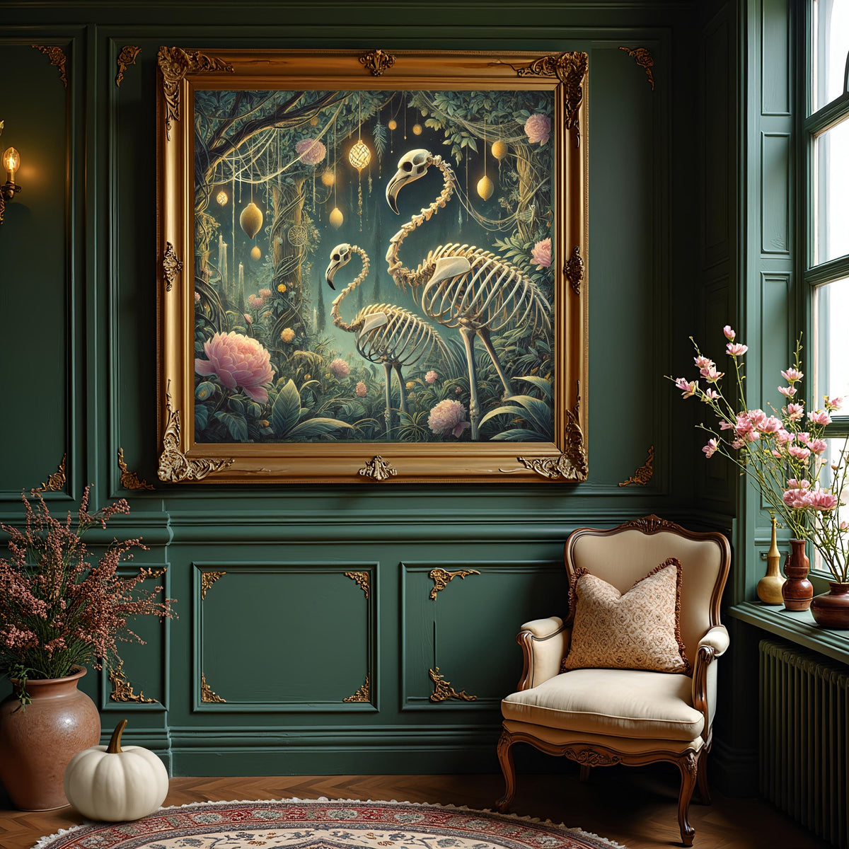 Skeleton Flamingo Garden Art Print: Gothic Summer Halloween Decor (Digital Download)