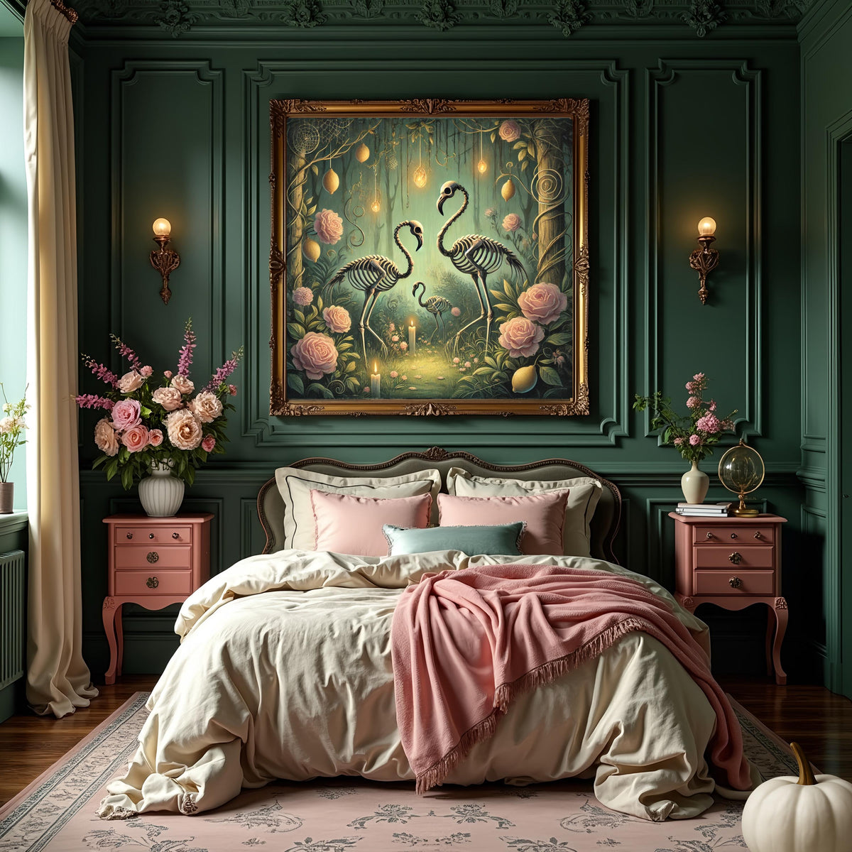 Skeleton Flamingo Garden Art Print: Gothic Halloween Decor (Digital Download)
