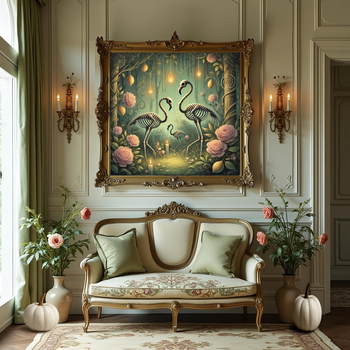 Skeleton Flamingo Garden Art Print: Gothic Halloween Decor (Digital Download)