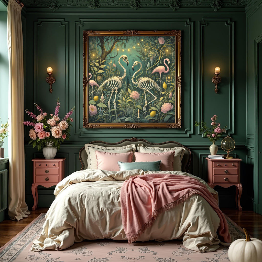 Skeleton Flamingo Garden Art Print: Gothic Summerween Halloween Decor (Digital Download PNG)
