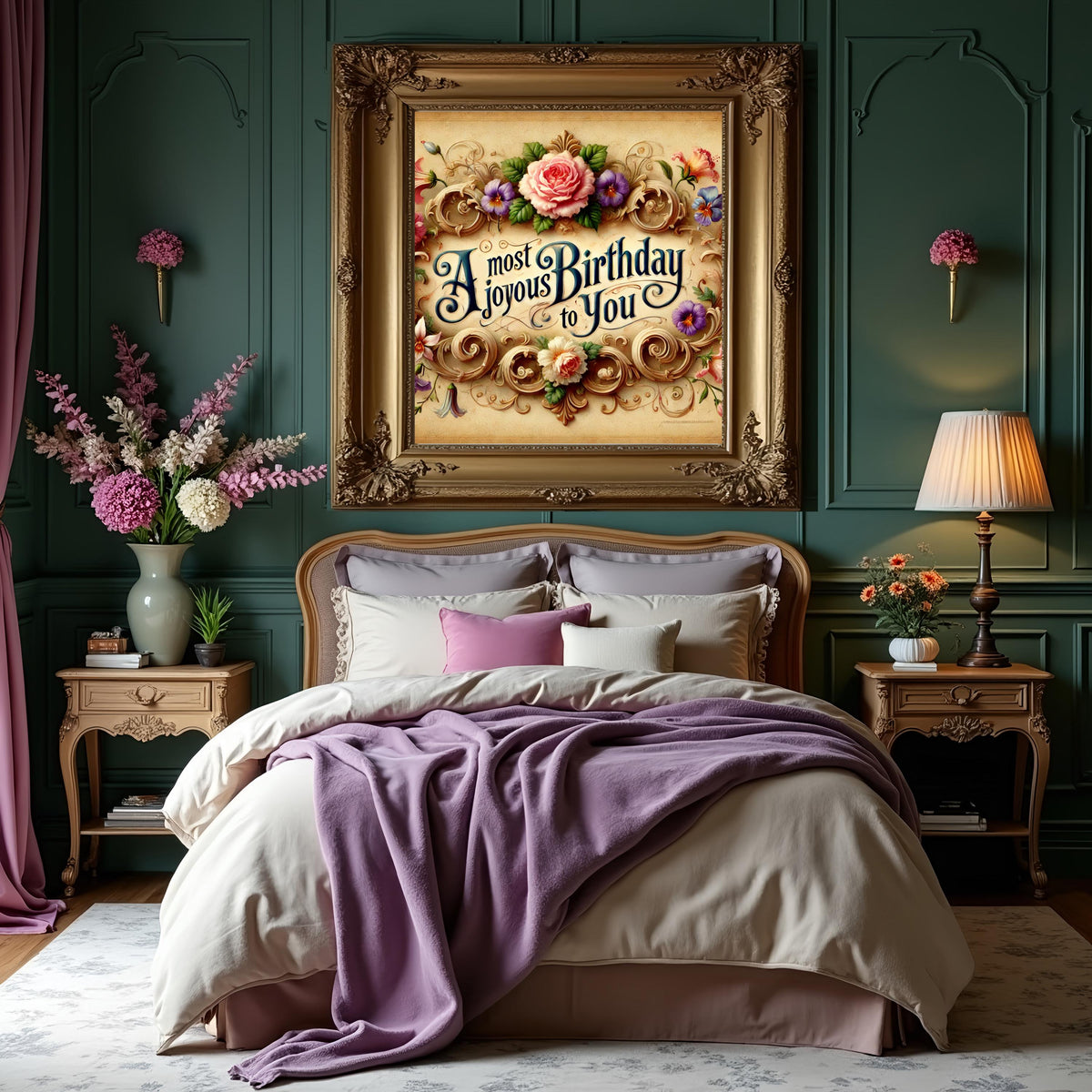 Vintage Floral Birthday Sign: Ornate Victorian Scrollwork (Digital Download)