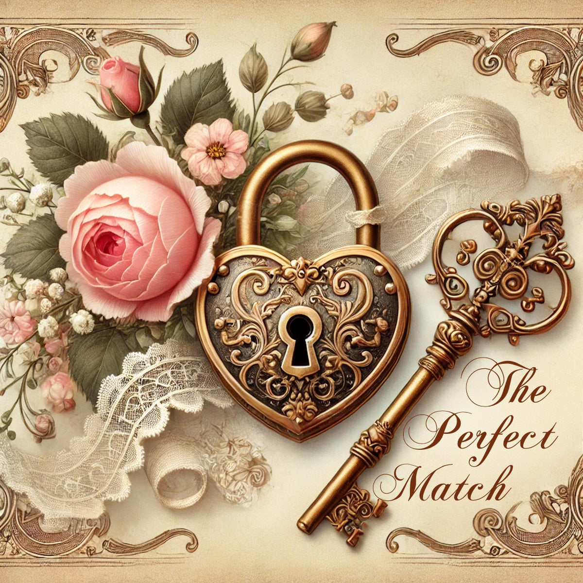 Vintage Heart Lock and Key Print: Romantic Anniversary Decor (Digital Download PNG)