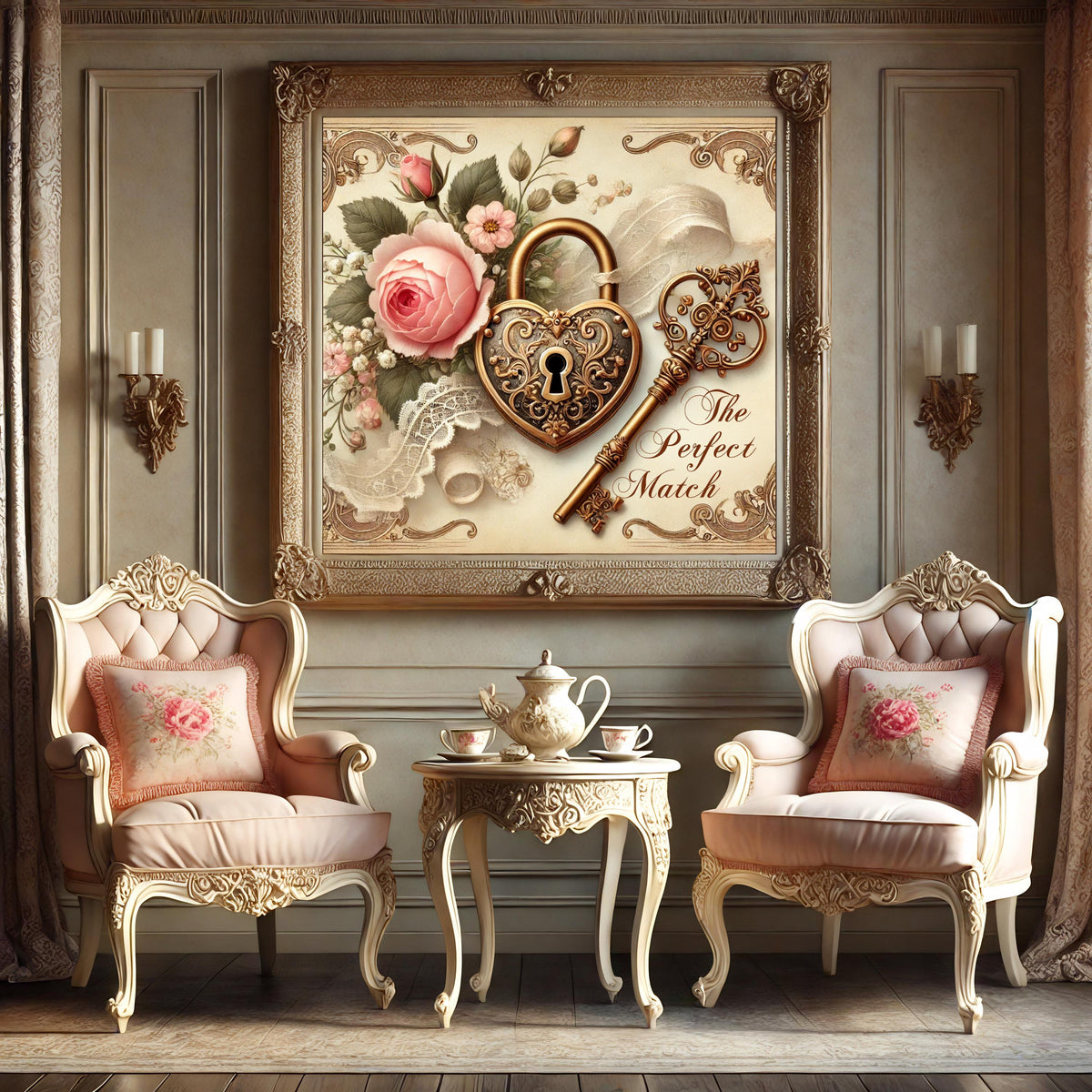 Vintage Heart Lock and Key Print: Romantic Anniversary Decor (Digital Download PNG)