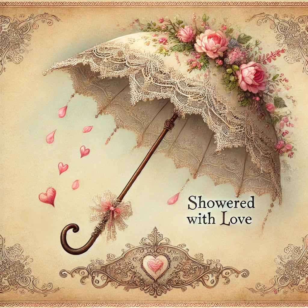 Vintage Bridal Shower Print: Lace Umbrella, Hearts (Digital Download)